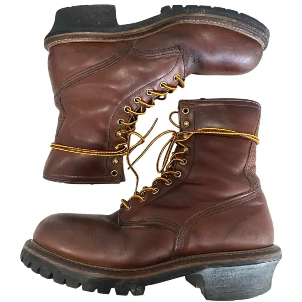 Vintage Red Wing USA Leather Logger Work Boots ANSI PT91 Lug Sole Mens 8.5 D